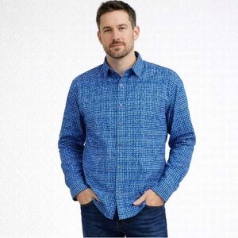 Robert Graham Blue & White Print Long Sleeve Button Close Shirt NEW XL